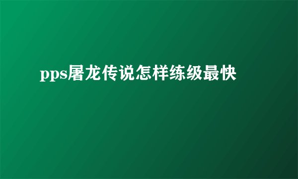 pps屠龙传说怎样练级最快