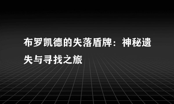 布罗凯德的失落盾牌:神秘遗失与寻找之旅