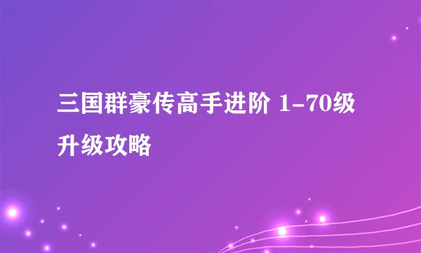 三国群豪传高手进阶 1-70级升级攻略
