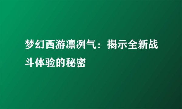 梦幻西游凛冽气：揭示全新战斗体验的秘密