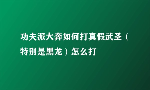 功夫派大奔如何打真假武圣（特别是黑龙）怎么打