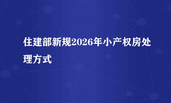 住建部新规2026年小产权房处理方式
