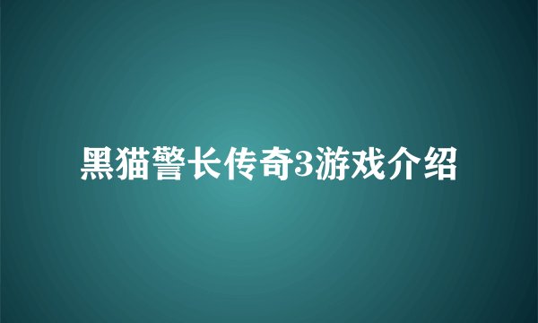 黑猫警长传奇3游戏介绍