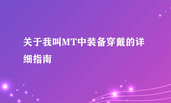 关于我叫MT中装备穿戴的详细指南