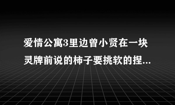 爱情公寓3里边曾小贤在一块灵牌前说的柿子要挑软的捏前几句是什么，就是玩儿CS那一截