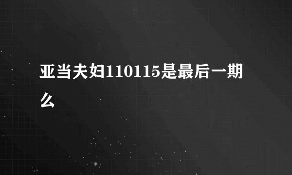亚当夫妇110115是最后一期么