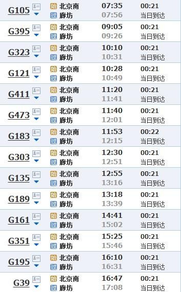 北京西直门坐火车到廊坊的班次
