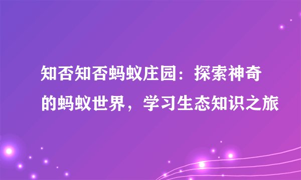 知否知否蚂蚁庄园：探索神奇的蚂蚁世界，学习生态知识之旅