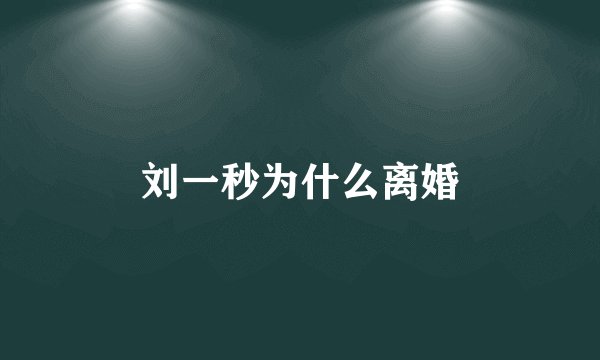 刘一秒为什么离婚