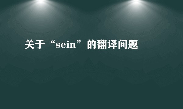 关于“sein”的翻译问题