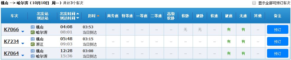 挑山到哈尔滨火车时刻表