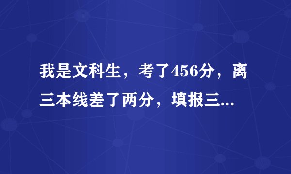 我是文科生，考了456分，离三本线差了两分，填报三本征集志愿有希望吗？