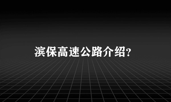 滨保高速公路介绍？