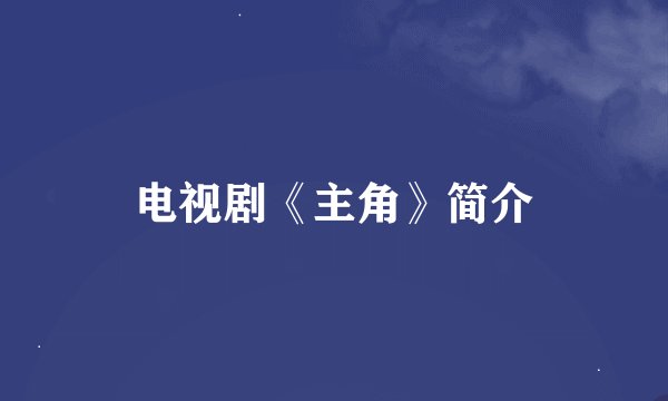 电视剧《主角》简介