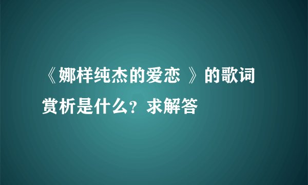 《娜样纯杰的爱恋 》的歌词赏析是什么？求解答