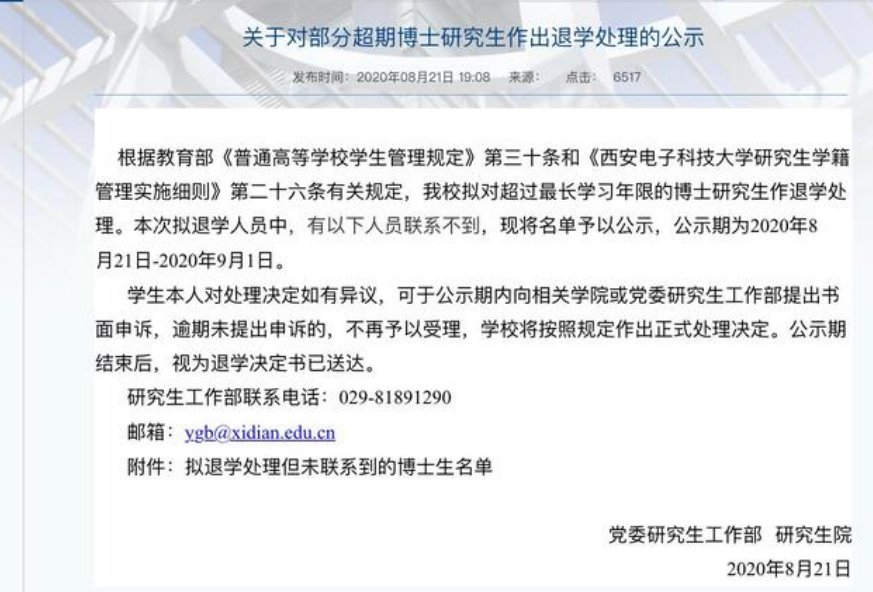 西电拟清退33名失联超期博士生,该校为何要清退博士ǔ