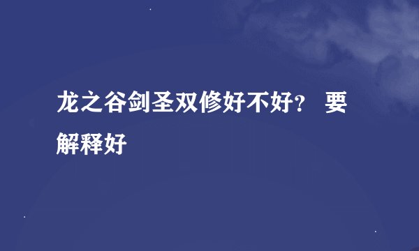 龙之谷剑圣双修好不好？ 要解释好