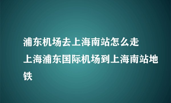 浦东机场去上海南站怎么走 上海浦东国际机场到上海南站地铁
