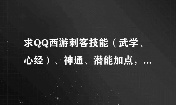 求QQ西游刺客技能(武学、心经)、神通、潜能加点,急急急!