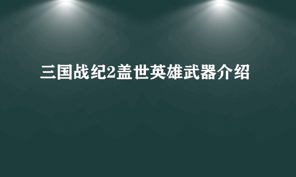 三国战纪2盖世英雄武器介绍