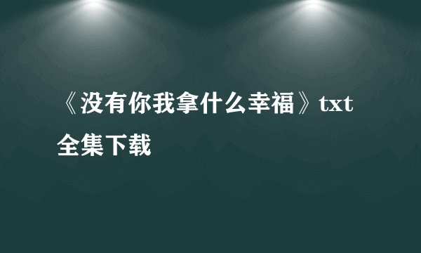 《没有你我拿什么幸福》txt全集下载