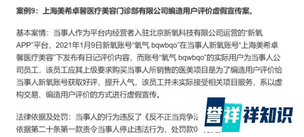 上海美希卓馨医疗美容在“新氧 APP”平台编造用户评价虚假宣传被处罚