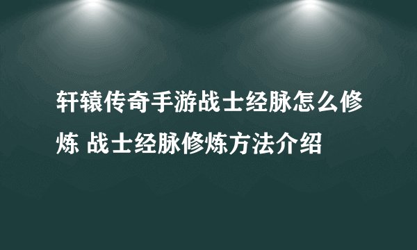 轩辕传奇手游战士经脉怎么修炼 战士经脉修炼方法介绍