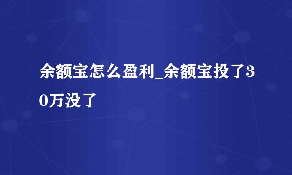 余额宝怎么盈利_余额宝投了30万没了