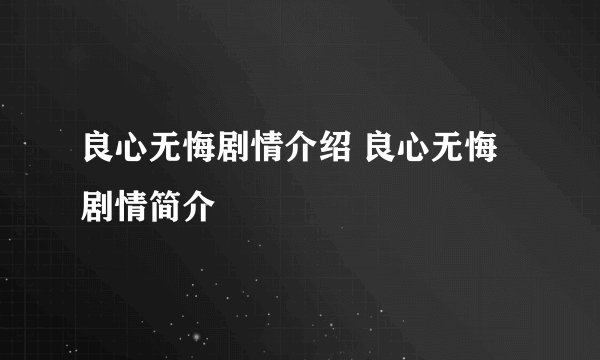 良心无悔剧情介绍 良心无悔剧情简介