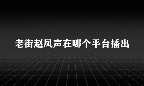 老街赵凤声在哪个平台播出
