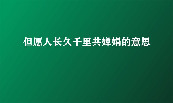 但愿人长久千里共婵娟的意思