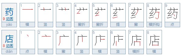 药店。有几个笔画?