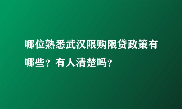 哪位熟悉武汉限购限贷政策有哪些？有人清楚吗？