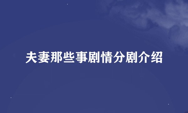 夫妻那些事剧情分剧介绍