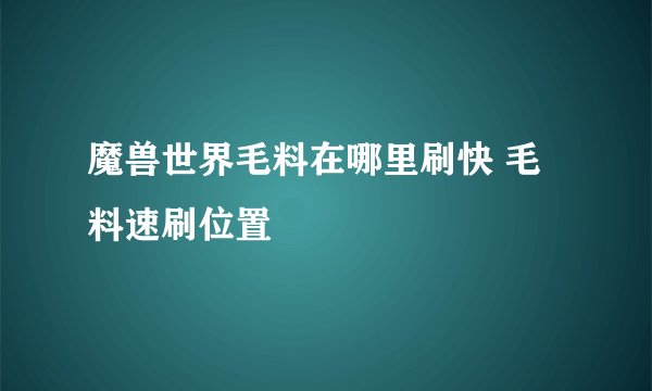 魔兽世界毛料在哪里刷快 毛料速刷位置