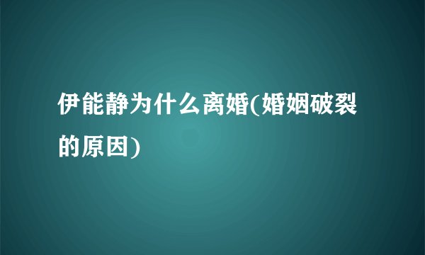 伊能静为什么离婚(婚姻破裂的原因)