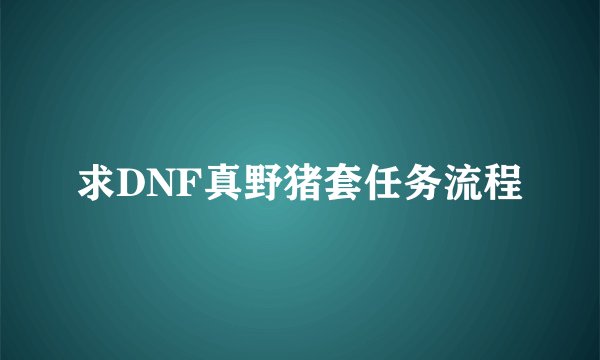 求DNF真野猪套任务流程