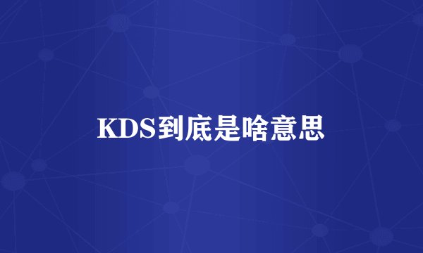 KDS到底是啥意思