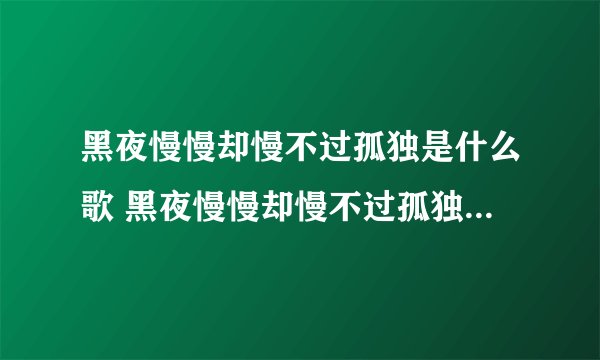 黑夜慢慢却慢不过孤独是什么歌 黑夜慢慢却慢不过孤独歌曲介绍
