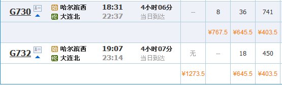 哈尔滨到大连的火车时刻表