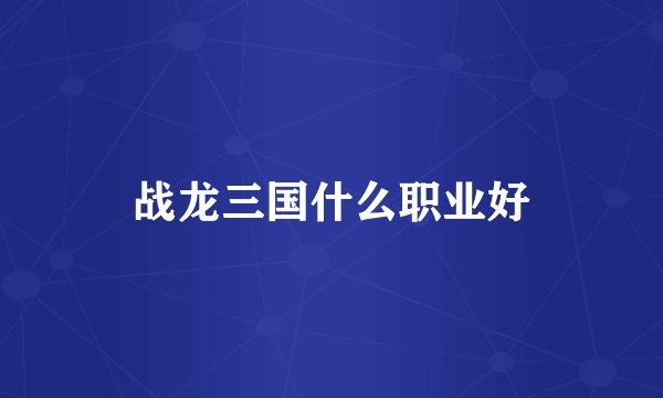 战龙三国什么职业好