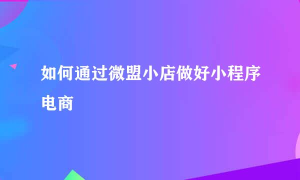 如何通过微盟小店做好小程序电商