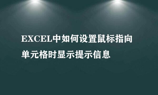EXCEL中如何设置鼠标指向单元格时显示提示信息