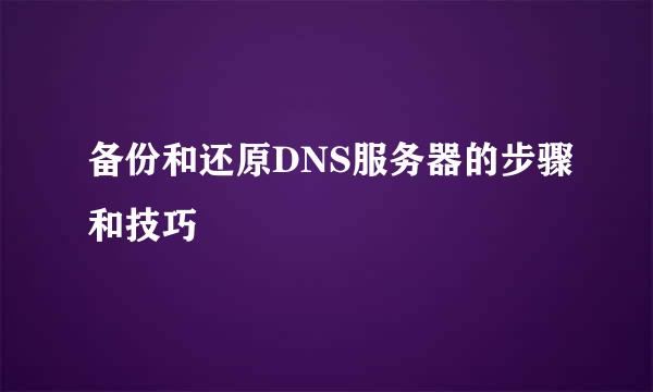 备份和还原DNS服务器的步骤和技巧
