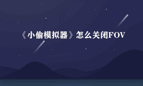 《小偷模拟器》怎么关闭FOV
