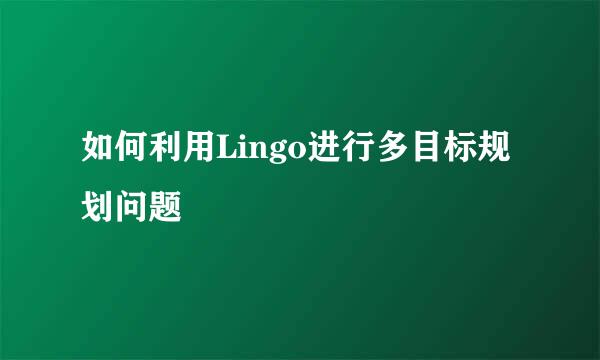 如何利用Lingo进行多目标规划问题