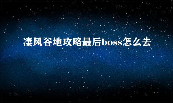 凄风谷地攻略最后boss怎么去
