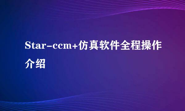Star-ccm+仿真软件全程操作介绍