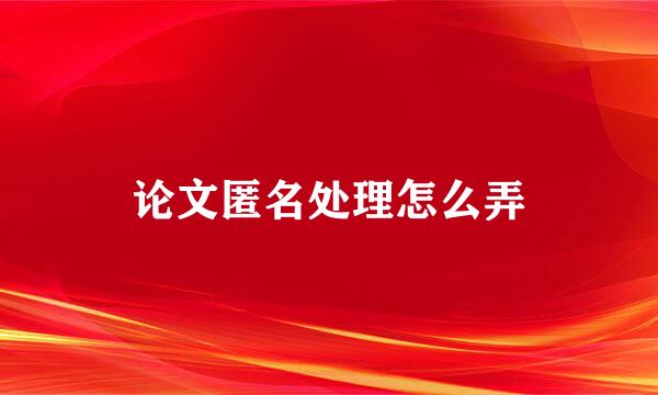 论文匿名处理怎么弄
