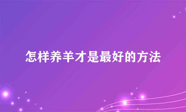 怎样养羊才是最好的方法